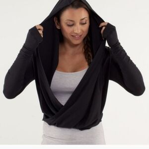 lululemon athletica Black Draped Hooded Wrap Sweatshirt
